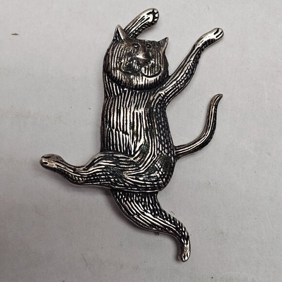 Vintage Sterling Eman Govey Pin Brooch Dancing Happy Feline Cat Edward Gorey - Picture 6 of 11